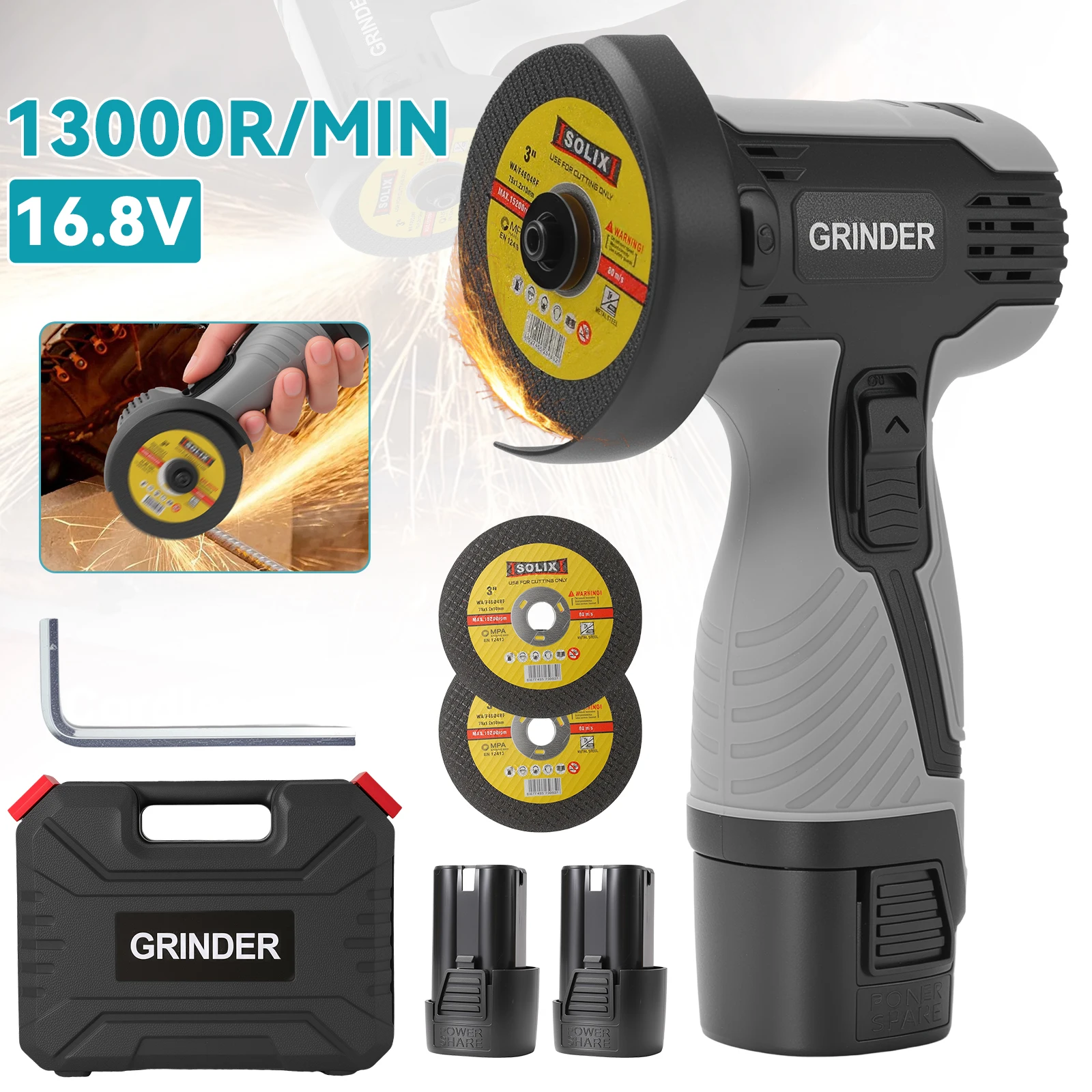 16,8V Mini-Winkelschleifer Mini-Haushalts-Akku-Schneidemaschine Poliermaschine Elektrischer Handschleifer Poliergerät