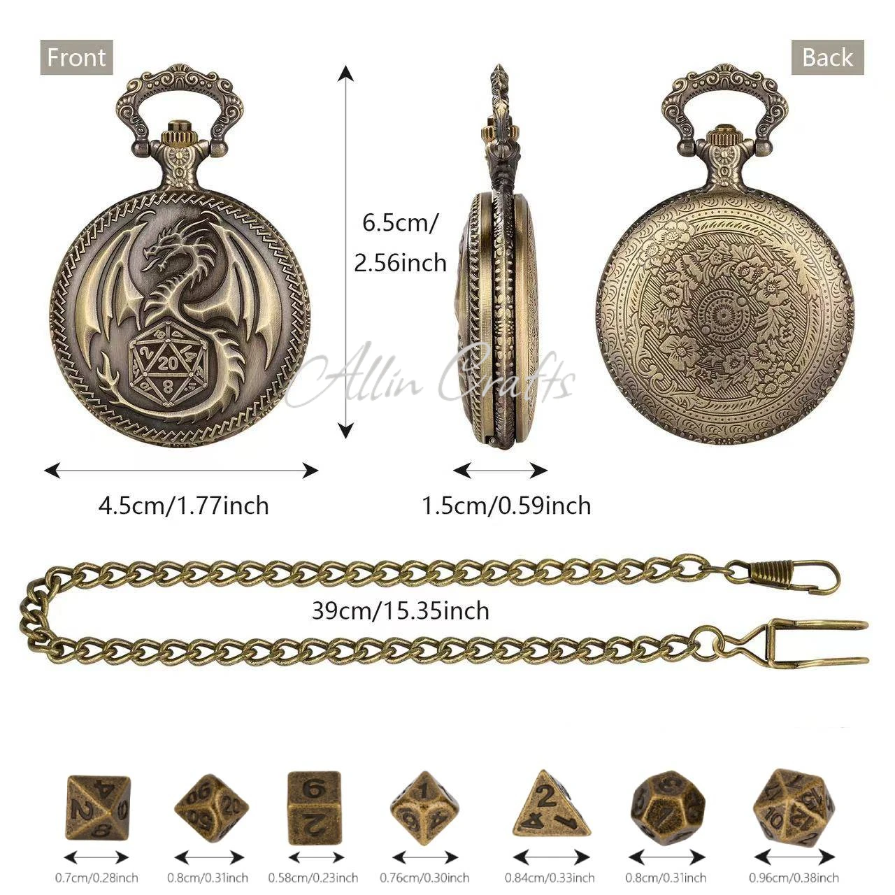 2024 New Pocket watch Dice with Mini Metal DND Dice for dnd party with 39cm chain Dragon pocket watch case DND dice Gift Pendant