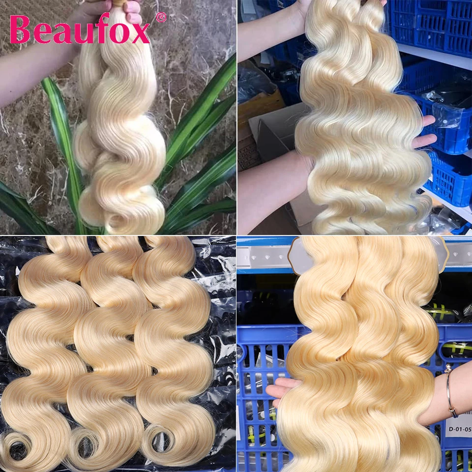 Beaufox 613 blond pasma typu Body Wave ludzki włos klasy 12A nieprzetworzone indyjskie faliste ludzkie włosy splot 1/3/4 zestawy miodowy blond