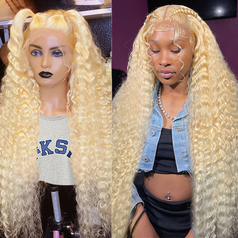 13x4 Deep Wave 613 Honey Blonde Curly Transparent Lace Frontal Wigs 180% Remy 13x6 Water Wave Colored Lace Front Human Hair Wig