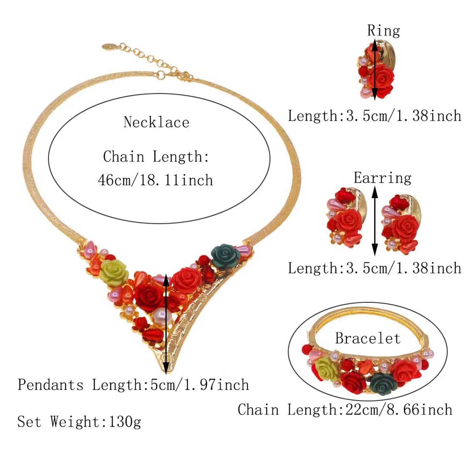 Fashion Women Jewelry Necklace Set Simple Colorful Flower Buds Necklace Dubai Woman Gold Plated Collar Earrings Ring