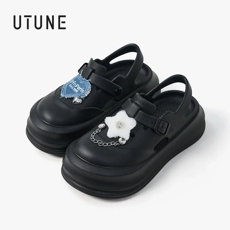 

Летние женские сандалии на плоской подошве UTUNE высотой 6,5 см с подвесками для обуви для рыбалки с милым котом, мягкий и удобный дизайн из ЭВА с ремешком на спине