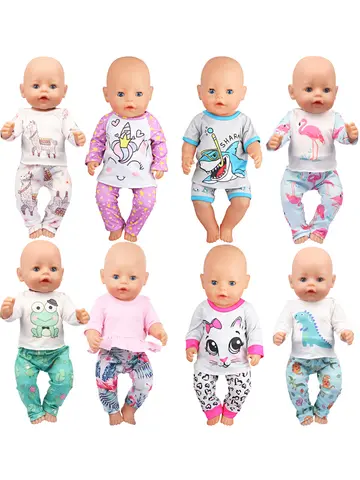 Doll Clothes Pajamas  For 43cm Baby New Born&American 18 Inch Girl Doll Unicorn Shark Cartoon Clothes Suit For Generation Doll