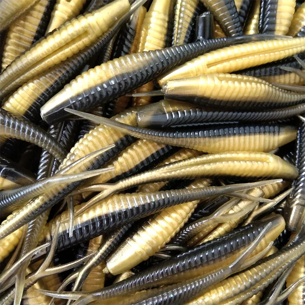 Swolfy 100 pièces 7 cm/1.8g 5 cm/0.65g leurres de pêche souples Jerk vairon queue fendue poisson faux appât pour bar de mer eau douce et eau salée