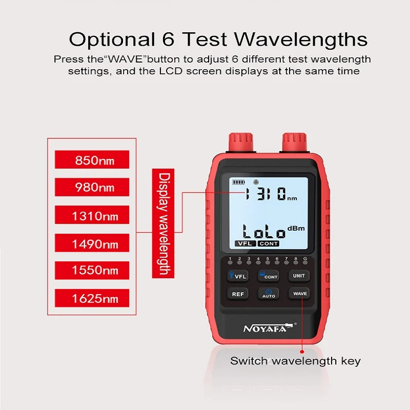 Noyafa-Fiber Optical Power Tester, Visual Fault Locator, Network Cable Test, SCAN, FC, SC, ST,-60 ~ + 8dbm, NF-908S