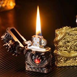 Vintage Relief Kerosene Lighter Creative Heavy Armored Dragon Metal Grinding Wheel Lighters Cigarette Accessories High-End Gifts