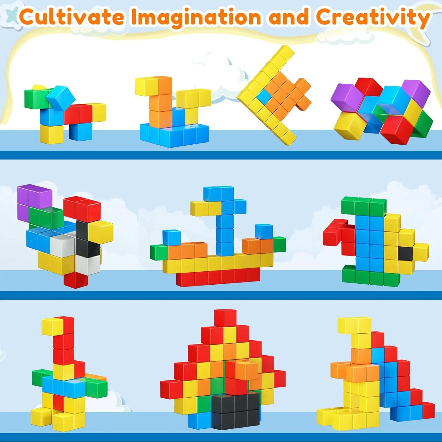 Ensemble de blocs de construction magnétiques pour enfants-35 pièces Cubes magnétiques colorés pour les tout-petits garçons et filles âgés de 3 ans et plus-jouet éducatif STEM B