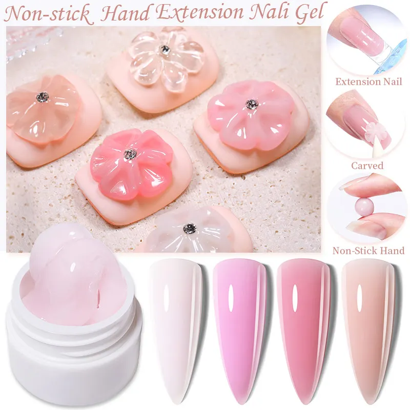 LILYCUTE 8ML Clear Nude Pink Non Stick Hand Solid Extension Gel Nail Polish Nail Art Carving Flower Construction UV Gel Varnish