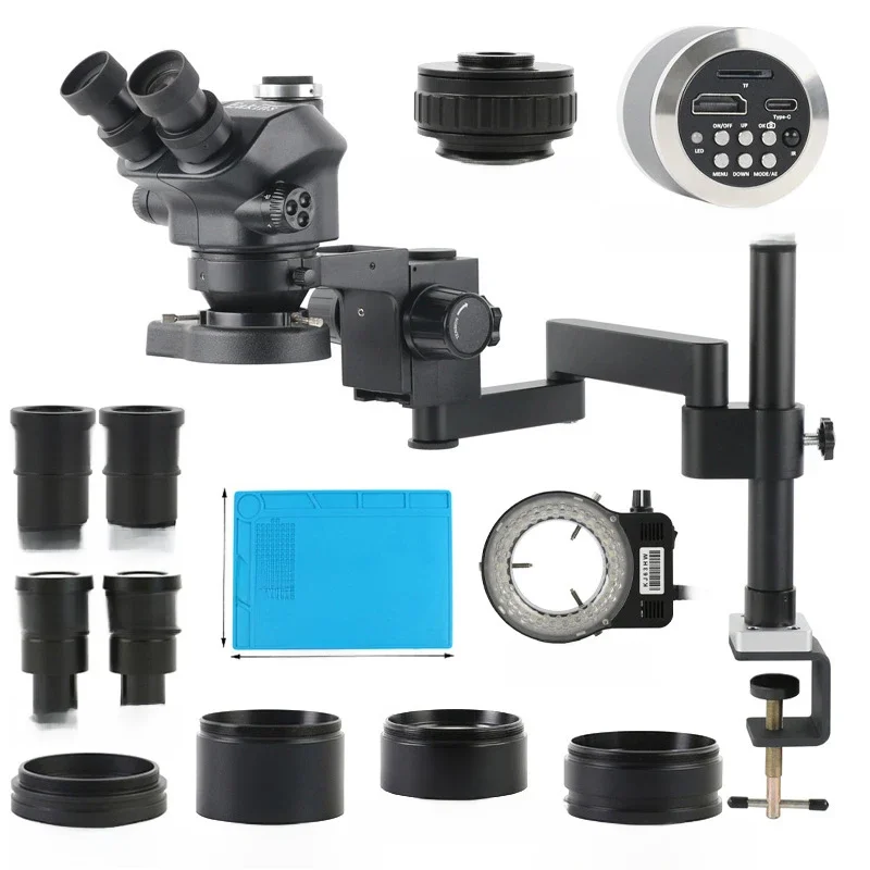 Składana podstawa przedłużająca z zaciskiem + stereofoniczny mikroskop trójokularowy z zoomem 3,5X-200X + zestaw kamer wideo 1080P 48MP 4K 2K HDMI USB TF — zdjęcie 2