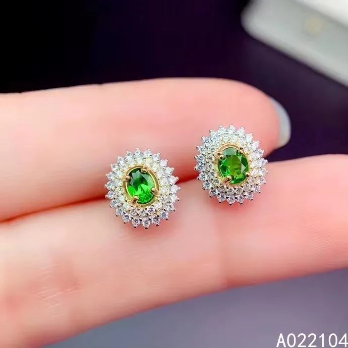 

KJJEAXCMY fine jewelry 925 sterling silver inlaid natural diopside women elegant lovely flower OL style ear studs earrings suppo
