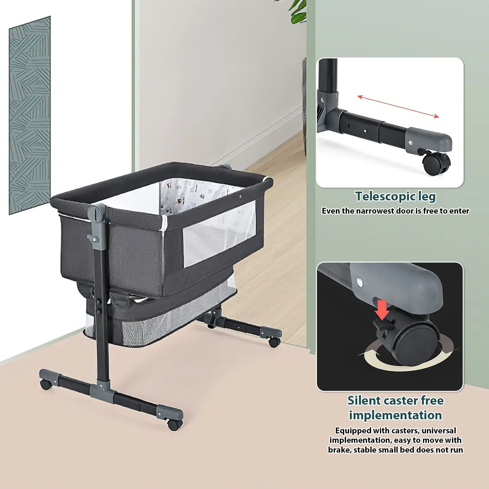 Łóżko dziecięce z moskitierą duży worek do przechowywania przesuwnym łóżkiem przenośne łóżeczko podróżne z regulowaną wysokością