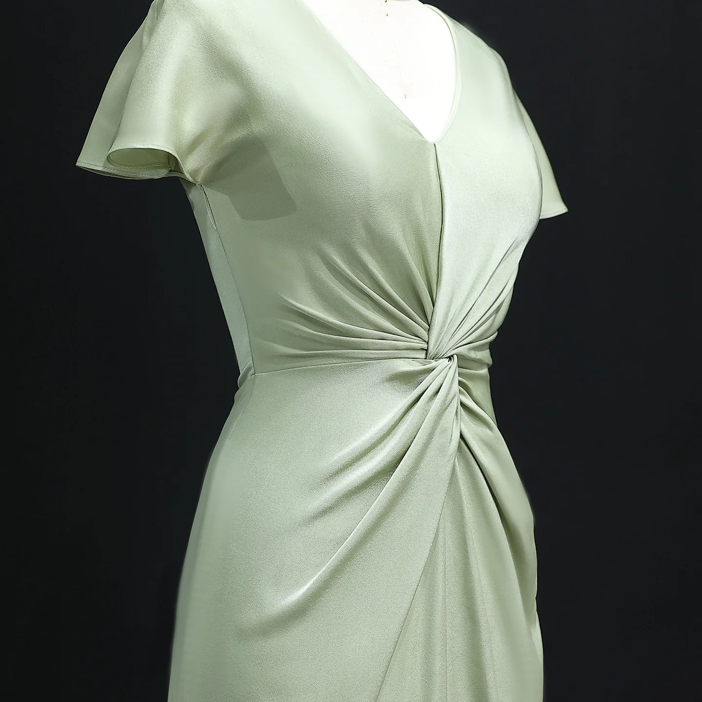 Sharon Said 2025 elegante satén verde con cuello en V mangas tipo capa vestido de dama de honor vestido largo de boda vestidos de invitados BS007 personalizado