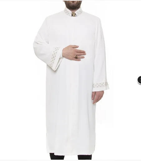 Hakim Yaka Puntolu Cübbe Siyah  Eid Muslim Men Jubba Thobe Mens Cardigan Abaya Long Dress Islamic Ramadan Kimono Long Robe Saudi