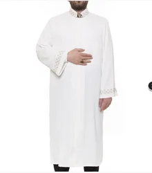 Hakim Yaka Puntolu cubbe Siyah Eid uomini musulmani Jubba Thobe Cardigan da uomo Abaya abito lungo Kimono islamico Ramadan abito lungo saudita