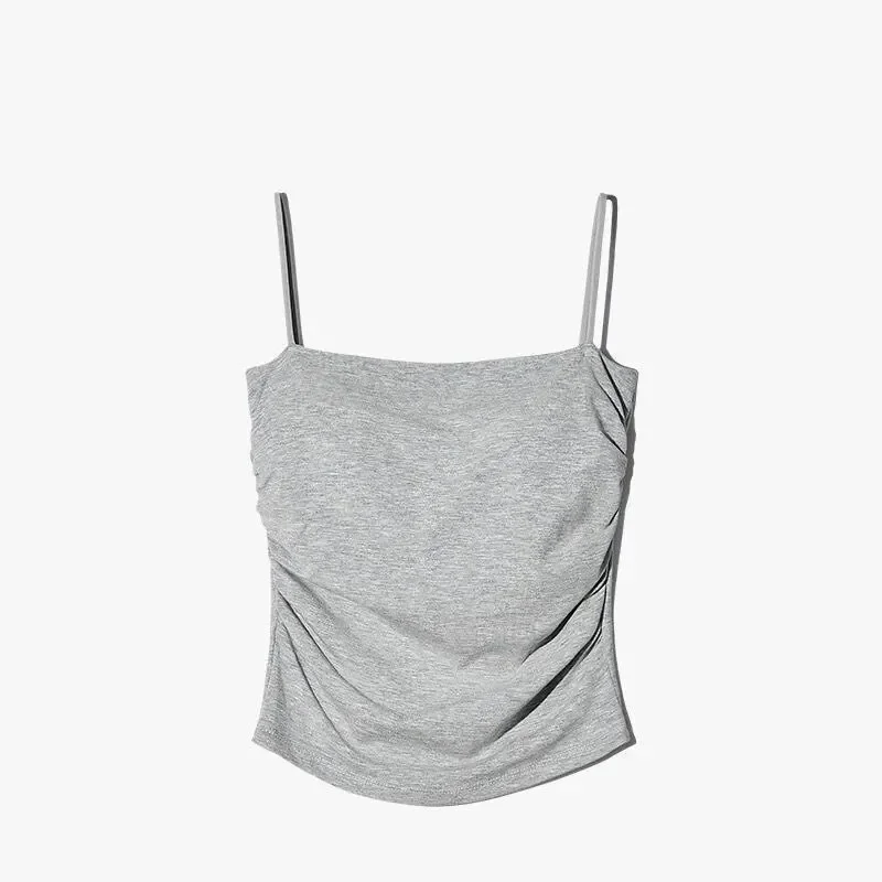 Nowy letni prosty bawełniany top bez rękawów dla kobiet i dziewcząt bez rękawów Topy z biustonoszem Paski Skinny Camisole Base Najlepszy top — zdjęcie 2