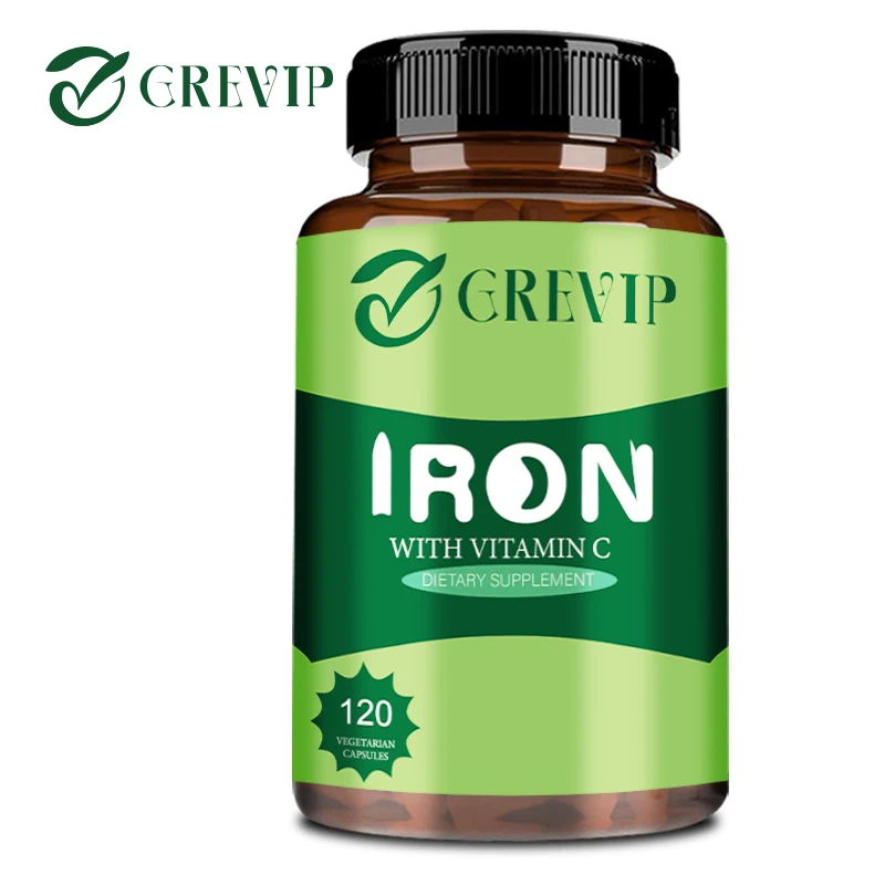 Iron Capsules - with Vitamin C - for Blood Health Boosts Energy Level Fortified Immune - 120 Capsules