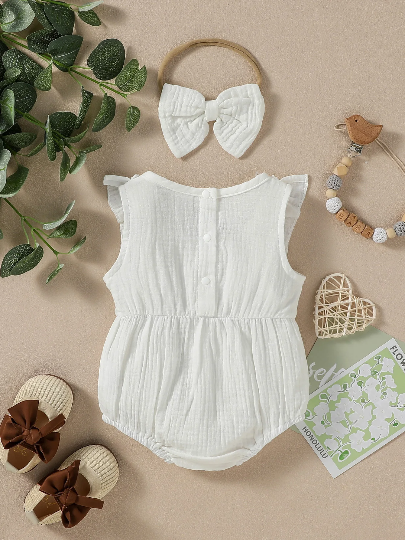 Baby Summer Cotton Sleeveless White Girl\'s Triangle Jumpsuit Preppy Style Clothes +Headwear