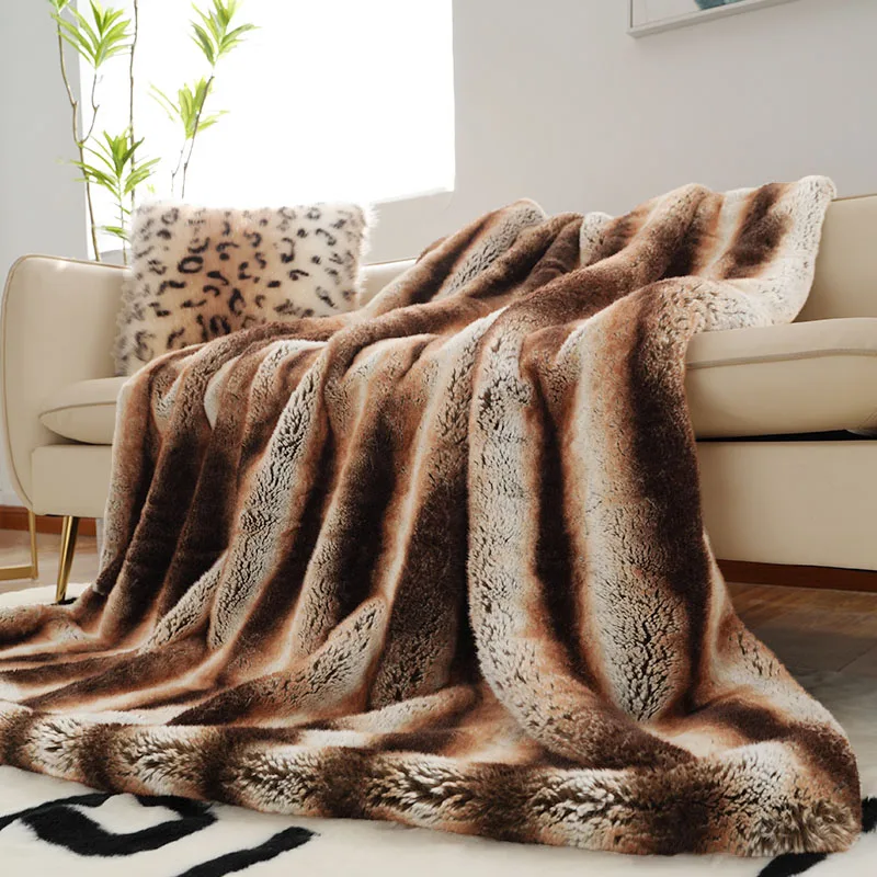 

Faux Fur Throw Blanket Soft Luxurious Premium Chinchilla Sofa Cover Decoration Home Blanket