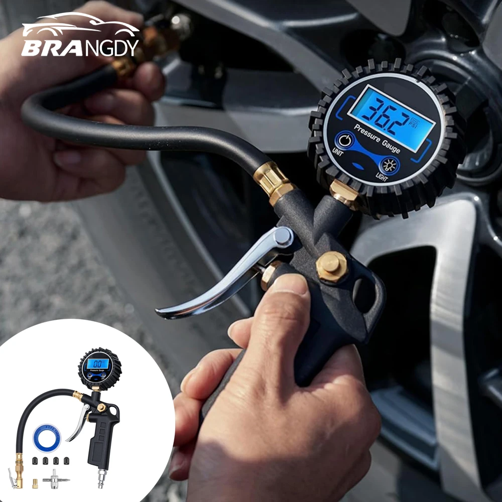 Digital Tire Pressure Gauge with Inflator 250 PSI Air Chuck & Compressor Accessories Heavy Duty with Quick Connect Coupler