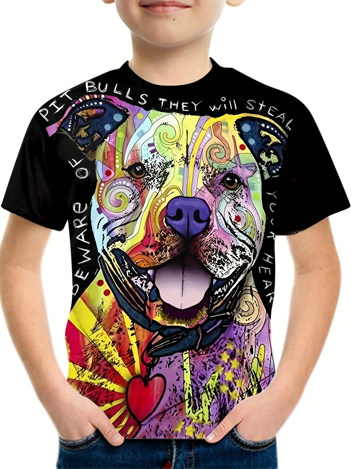 Colorful Dog Print Kids TShirts O-neck Short Sleeve Funny T-Shirt Fashion Tops Tee