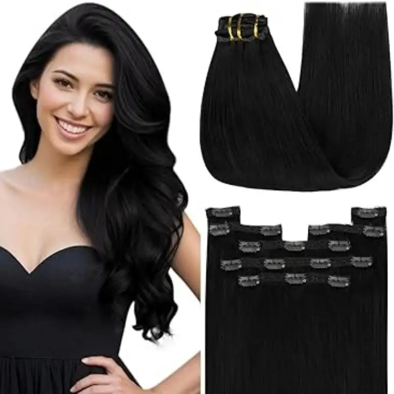 

[For School] YoungSee Clip in Hair Extensions Black and black Mixed Color Clip in Real Hair Extension Human Hair