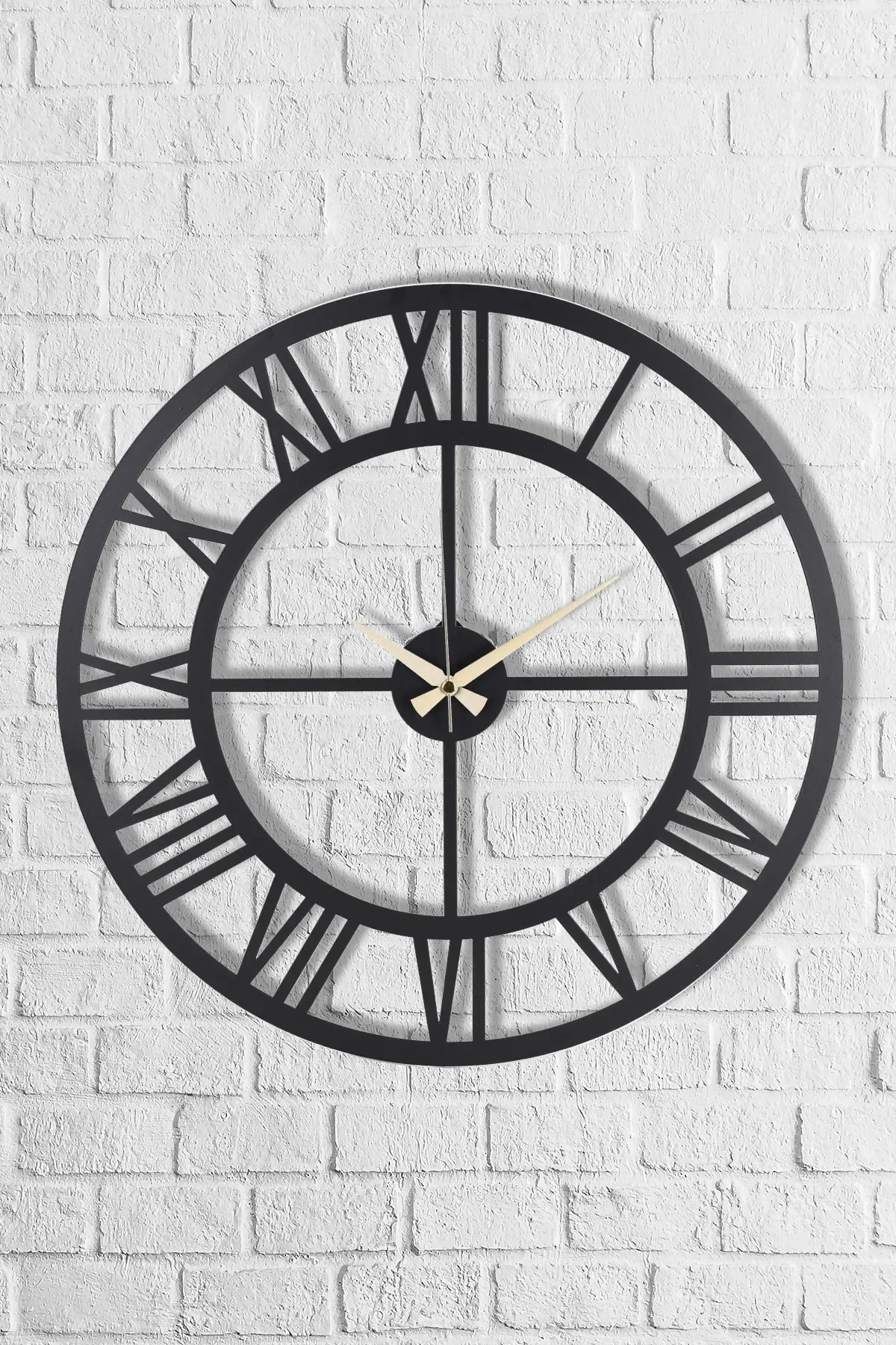 Metal and Wood Black Wall Clock with Roman Numeral 40-50cm Decorative Art Home Living Room Decor