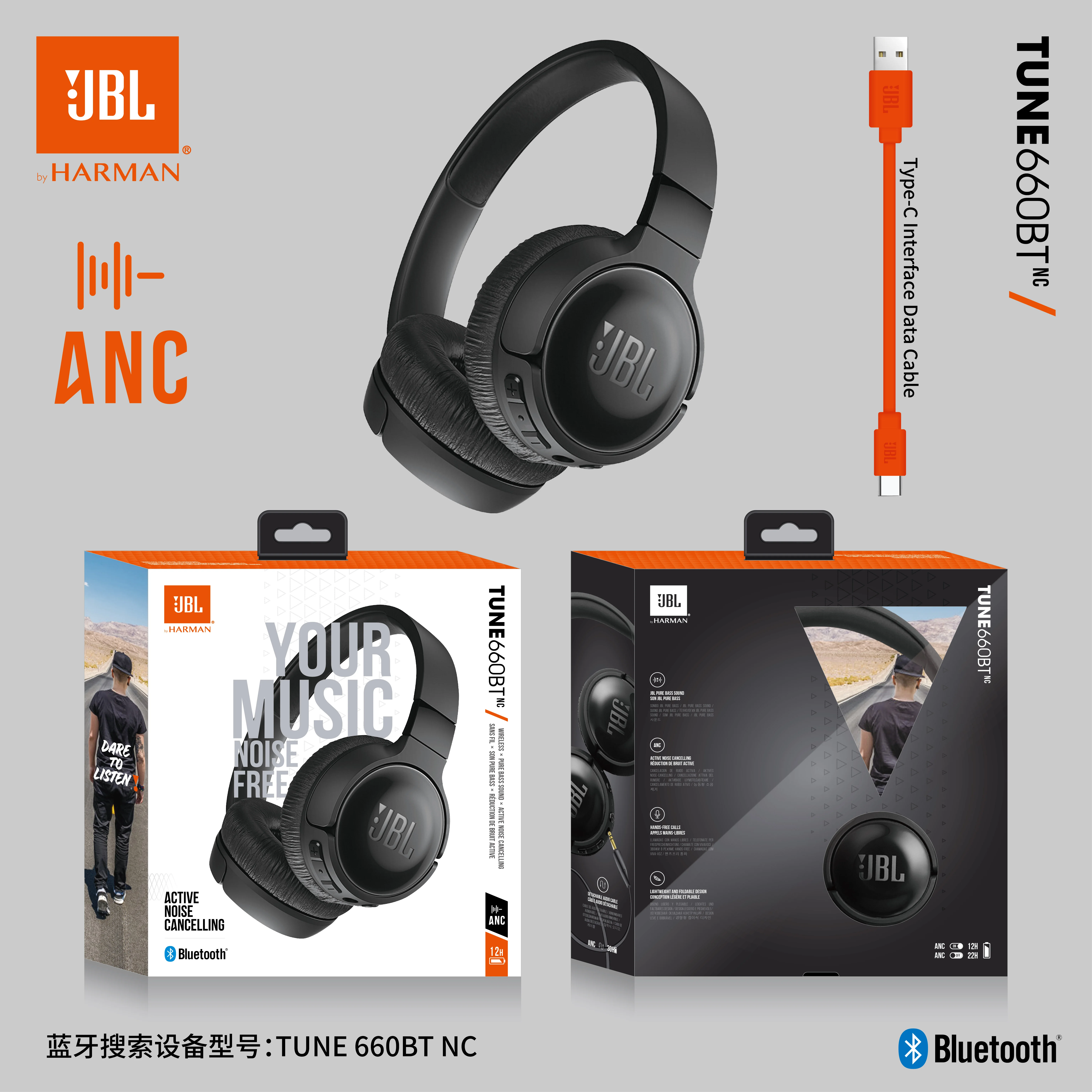 Original JBL Tune 660NC Wireless On-Ear Headphones Bluetooth Noise Cancelling Earphone Gaming Sport Headset Handsfree T660NC