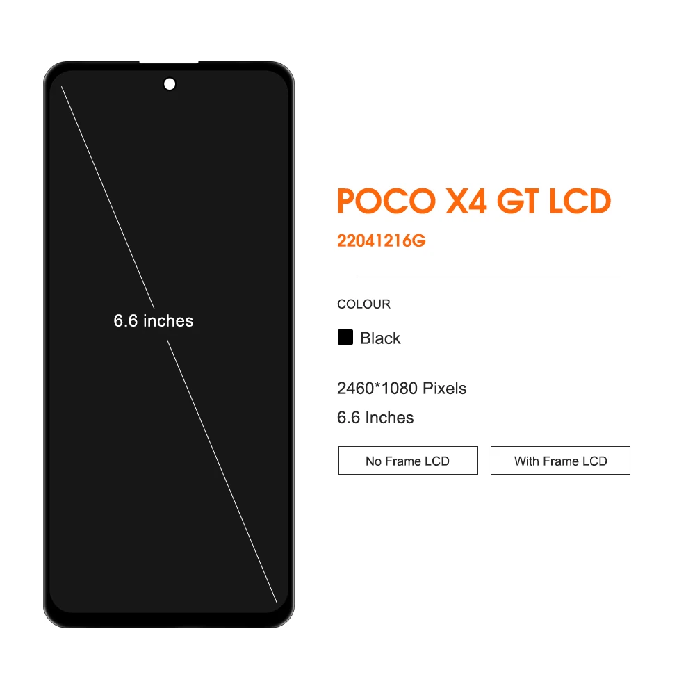 6.6\'\' For Xiaomi POCO X4 GT 22041216G LCD Display Touch Screen Digitizer Replacement For Xiaomi Poco X4GT Display With Frame