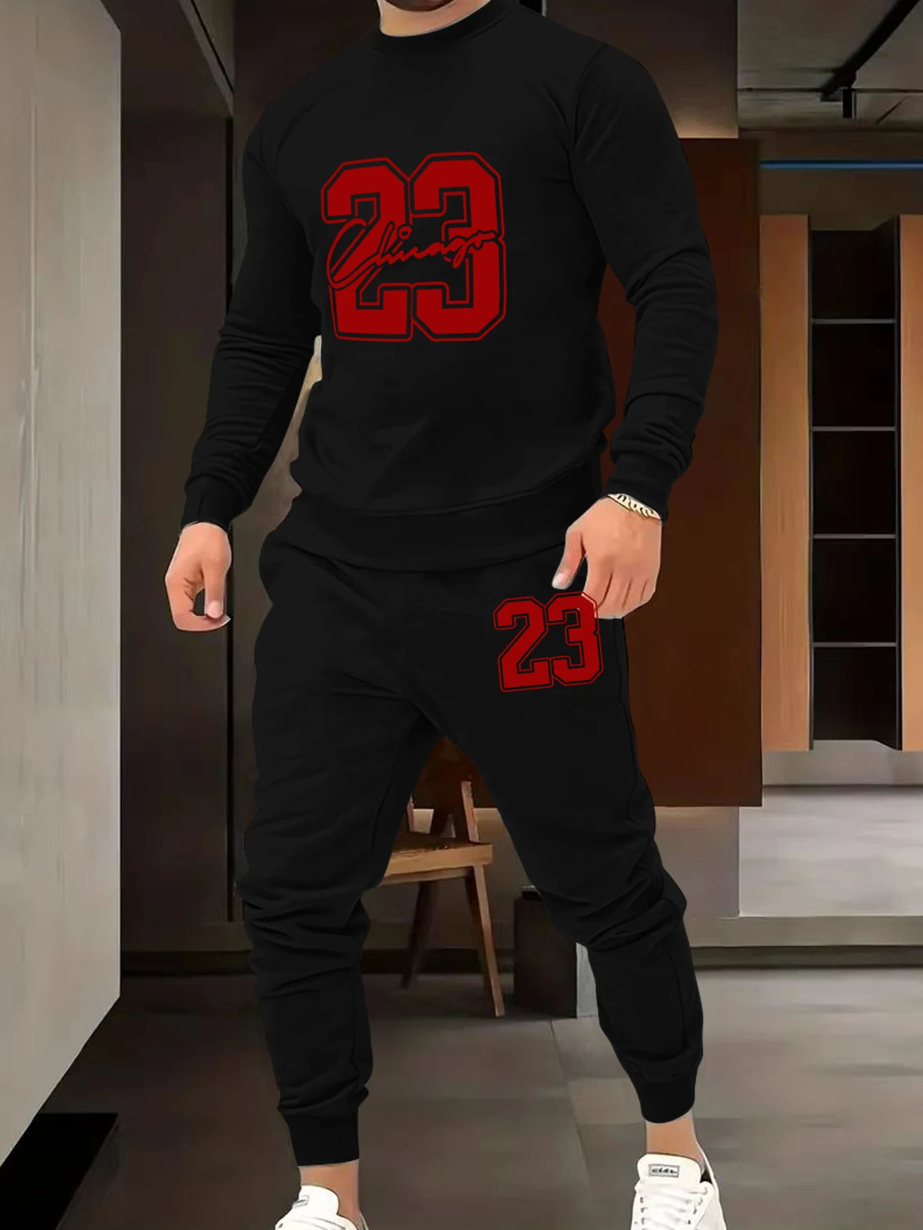 

Свитшот мужской повседневный с надписью, модный Свободный свитшот с длинным рукавом, комплект, осень 2024