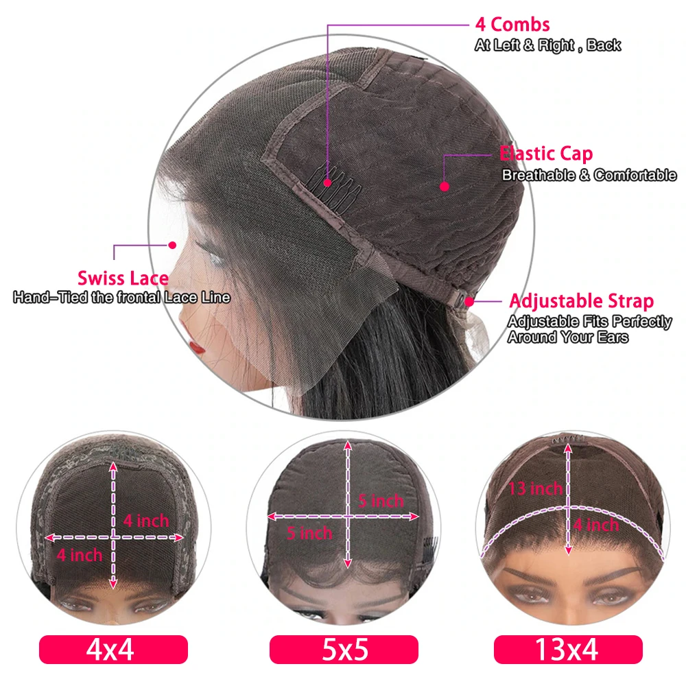 Gelombang longgar 4x4 5x5 13x4 sutra dasar tanpa lem 360 wig rambut manusia renda penuh rambut Remy Peruvian dengan garis rambut alami telah ditanami