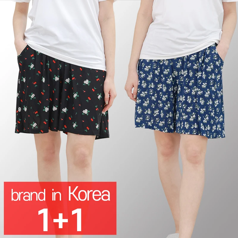 [CALL RA S](1+1 2 pieces) Cool fabric women's cooling pajamas/Hydrangea + Cherry Blossom // pajamas/shorts/knee length/night wear/sleepwear/couple pajamas