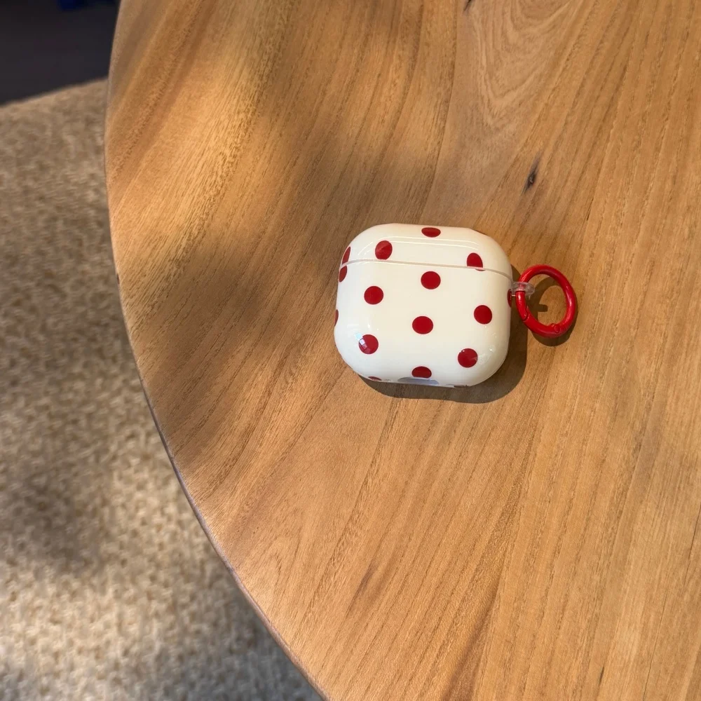 세련되고 심플한 빨간색 물방울 무늬 헤드폰 보호 케이스, 에어팟 4/3/2Pro/2/3에 적합, 새로운 충격 방지 보호 케이스