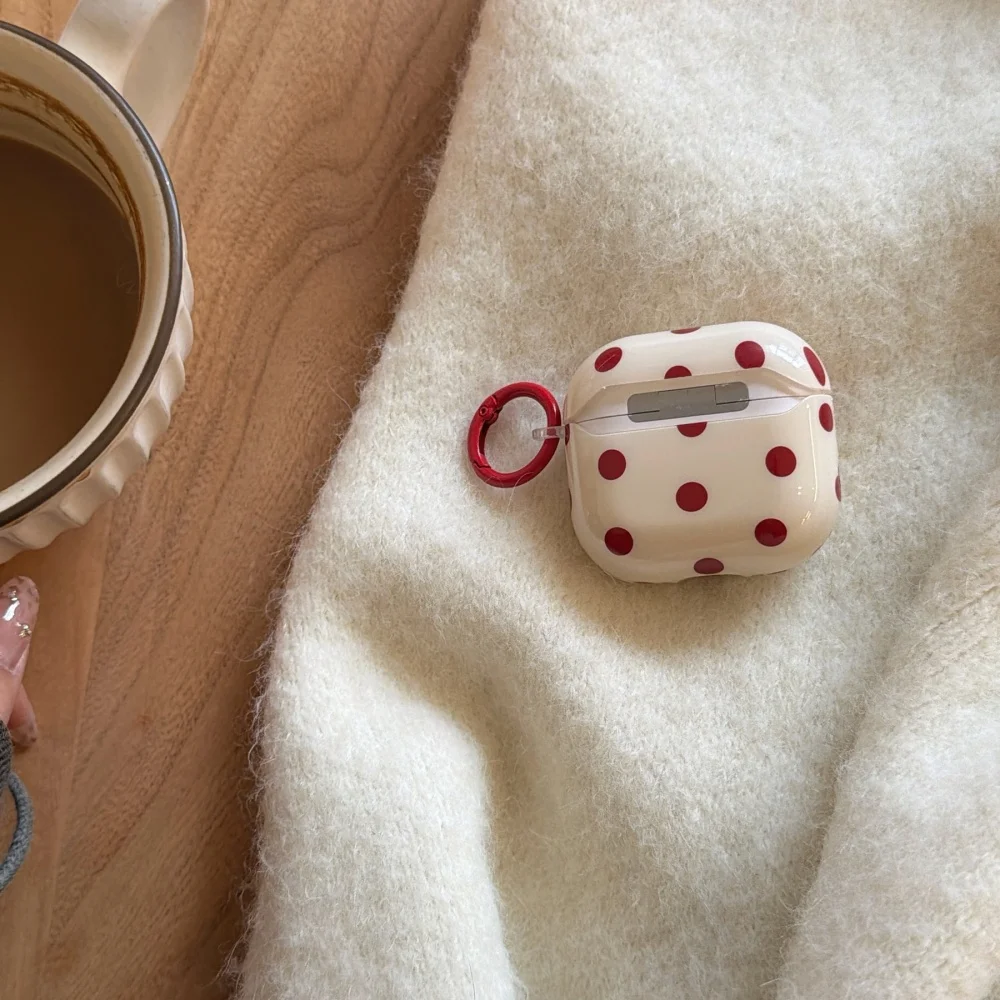세련되고 심플한 빨간색 물방울 무늬 헤드폰 보호 케이스, 에어팟 4/3/2Pro/2/3에 적합, 새로운 충격 방지 보호 케이스