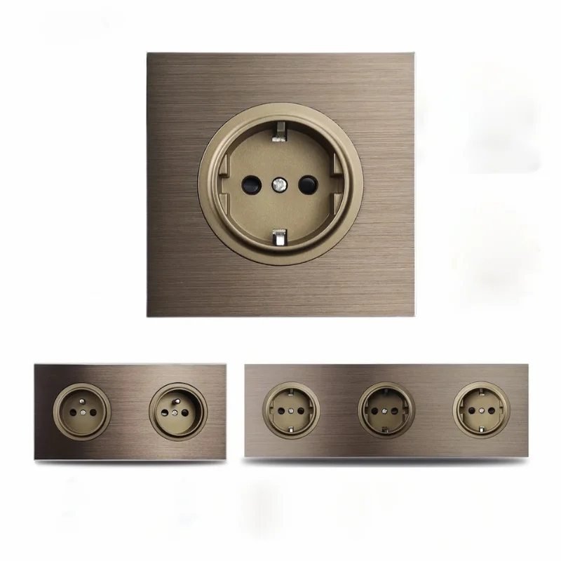 

Round Bronze Socket French Vintage Brass Type E socket Brushed Aluminium Cover Double Triple Outlet Corston Styple Eu Wall Plug