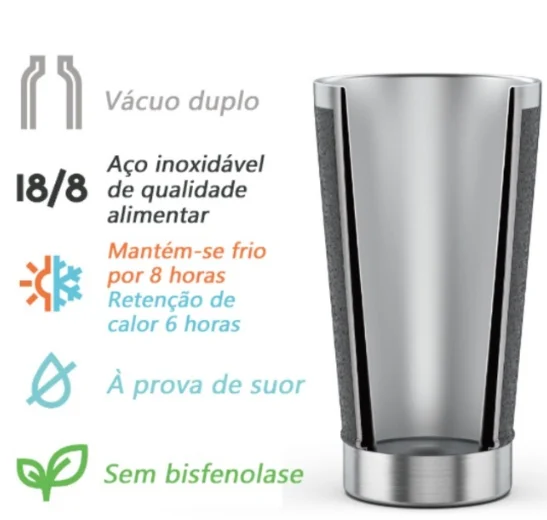 Copo Térmico BRANCO com Logo ,Tampa e Abridor  de 473ml em Aço Inoxidável Entrega imediata