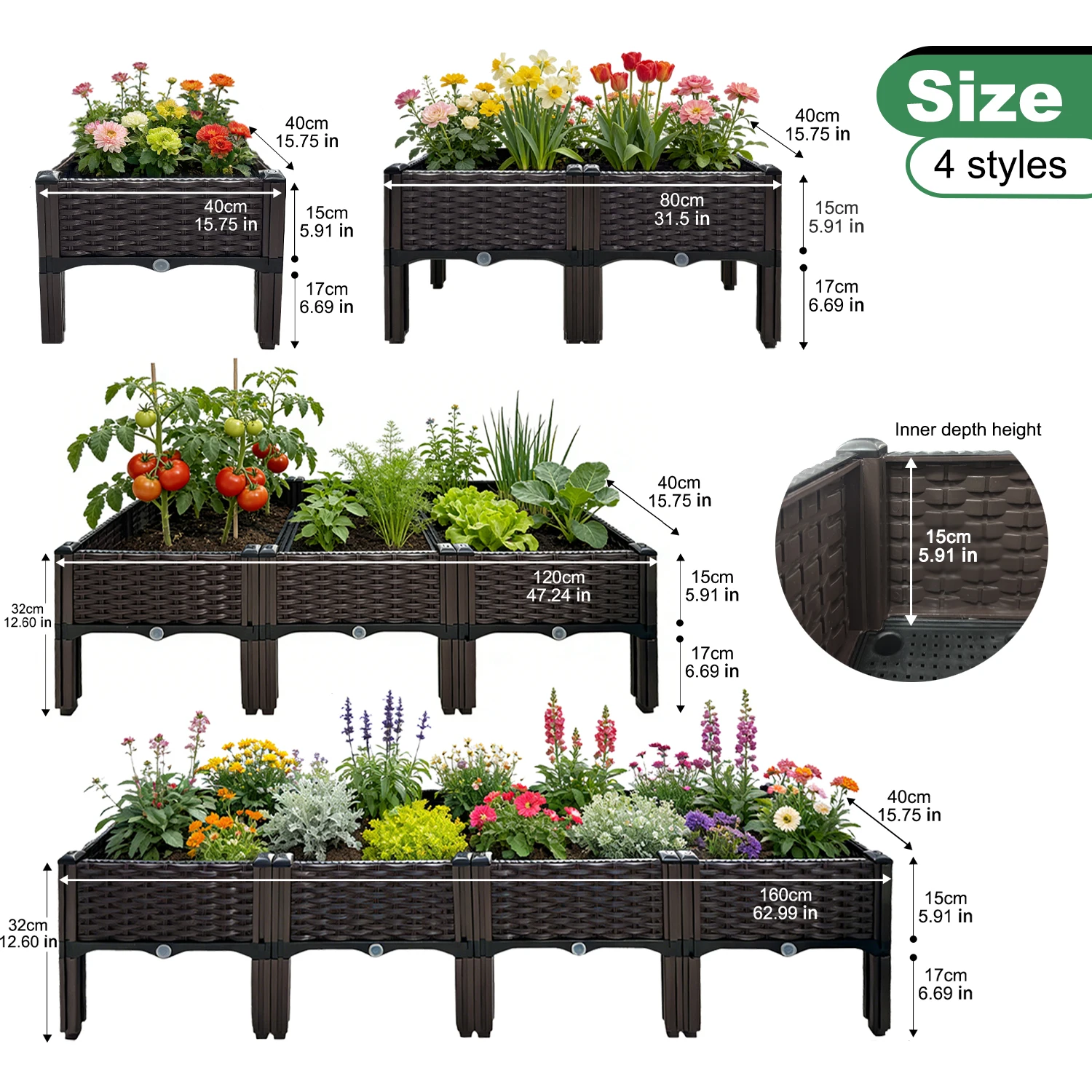 4/3/2/1-Compartment Box for Home Balcony Planting, Flowerbed Nursery Plastic Flower Pot, Vegetable Planting Box, Enlarged and Thickened Outdoor Garden Flower and Vegetable Planting Box with Drain Outlet for Indoor/Outdoor/Garden/Balcony