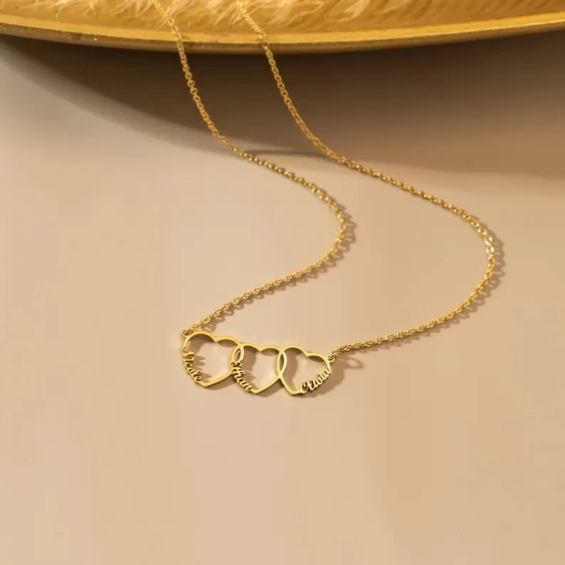 

Custom Multiple Interlocking Hearts Name Necklace Stainless Steel Personalized Family Name Pendant Gold Plated Jewelry Wedding