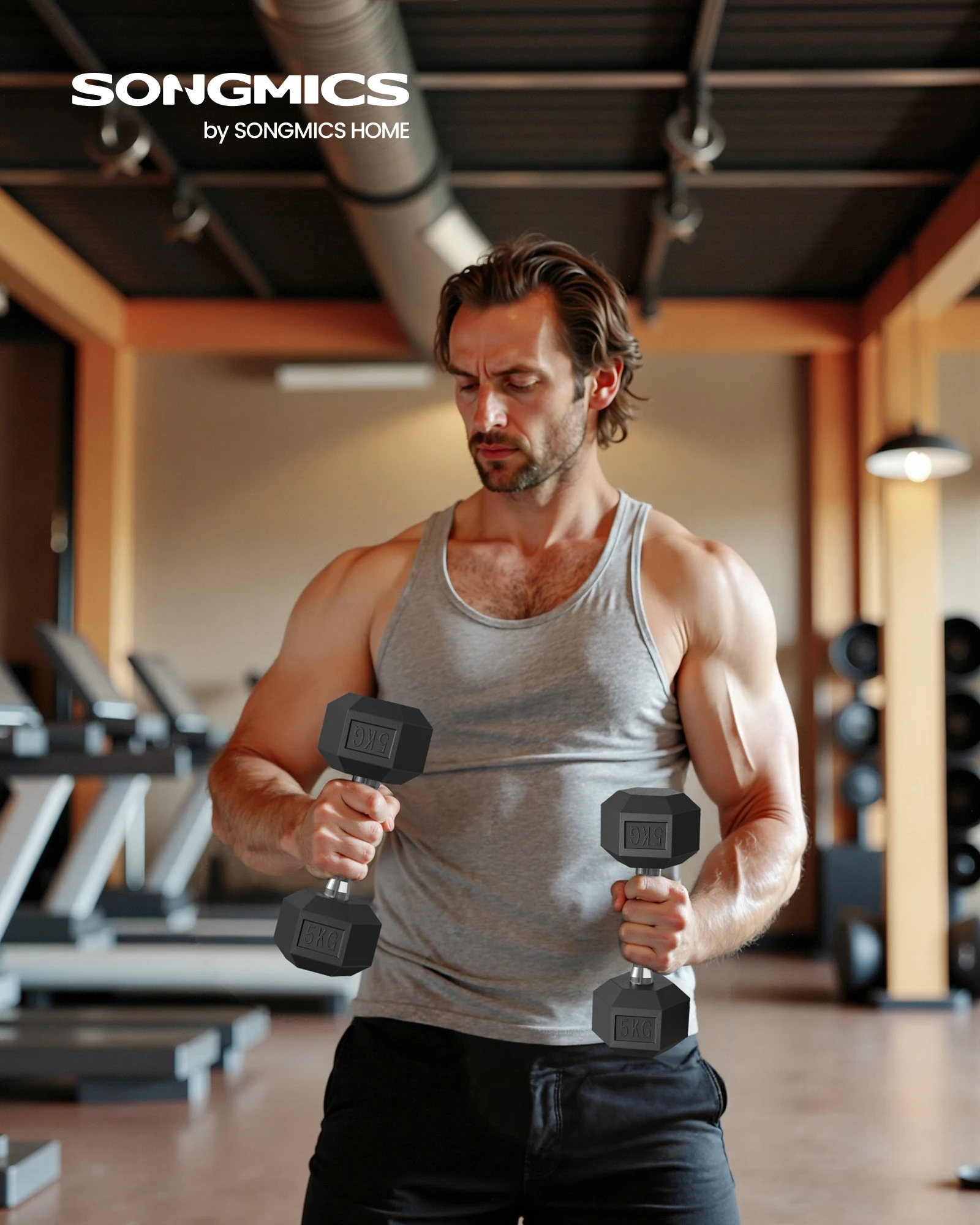 SONGMICS Juego de 2 Mancuernas Hexagonales, Peso Total de 10 kg, para Entrenamiento, Fortalecimiento, Levantamiento de Pesas en Casa, Gimnasio, Negro Tinta