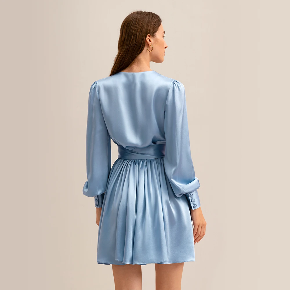 LILYSILK Silk Party Wrap Dress for Women New Female Elegant Evening Robe With Long Sleeve Chic Lady Outfits Free Shipping