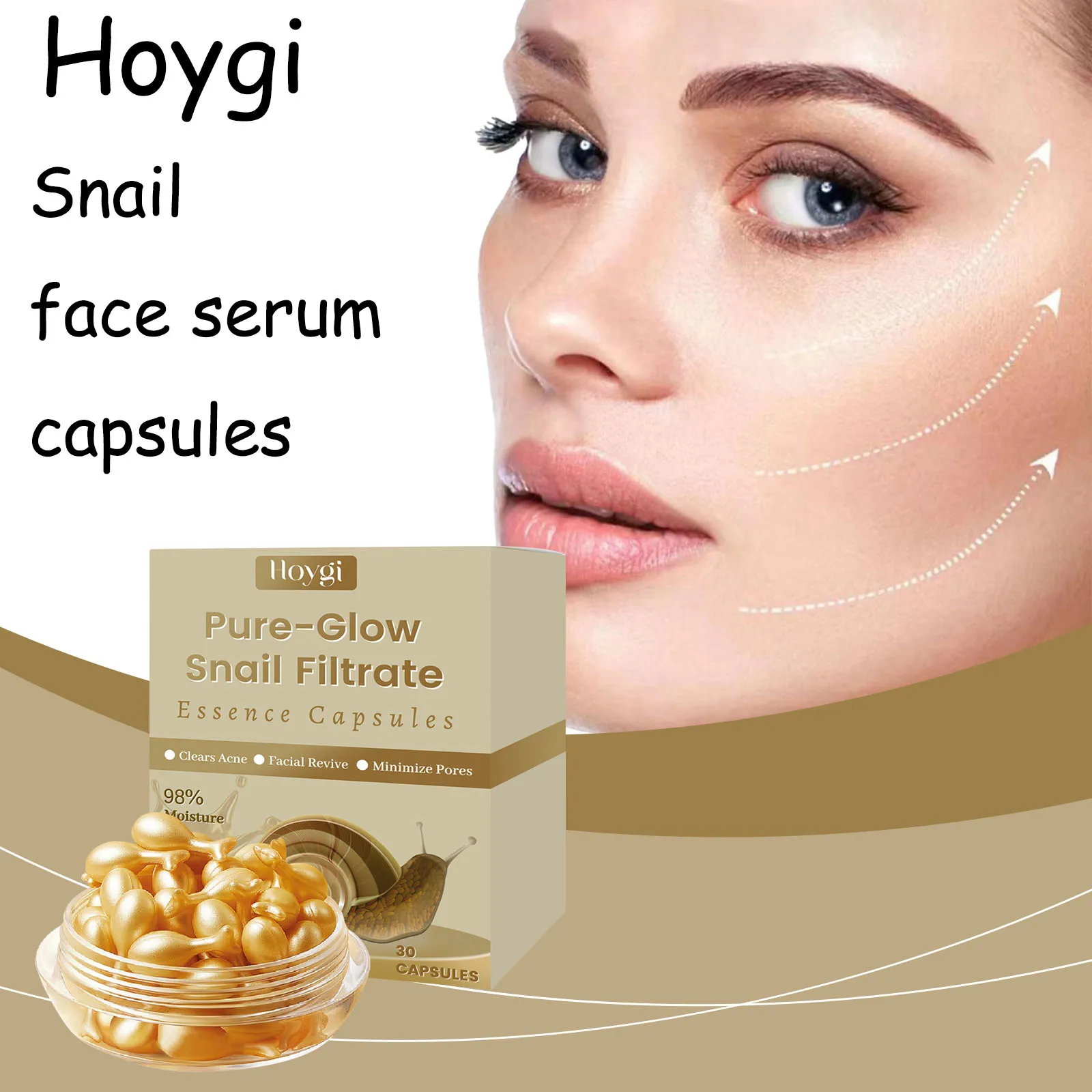 

Hoygi Snail Facial Capsules Daily Nourishing Brighten Skin Tone Enhance Skin Elasticity Smoothing Non-greasy Face Serum Capsules