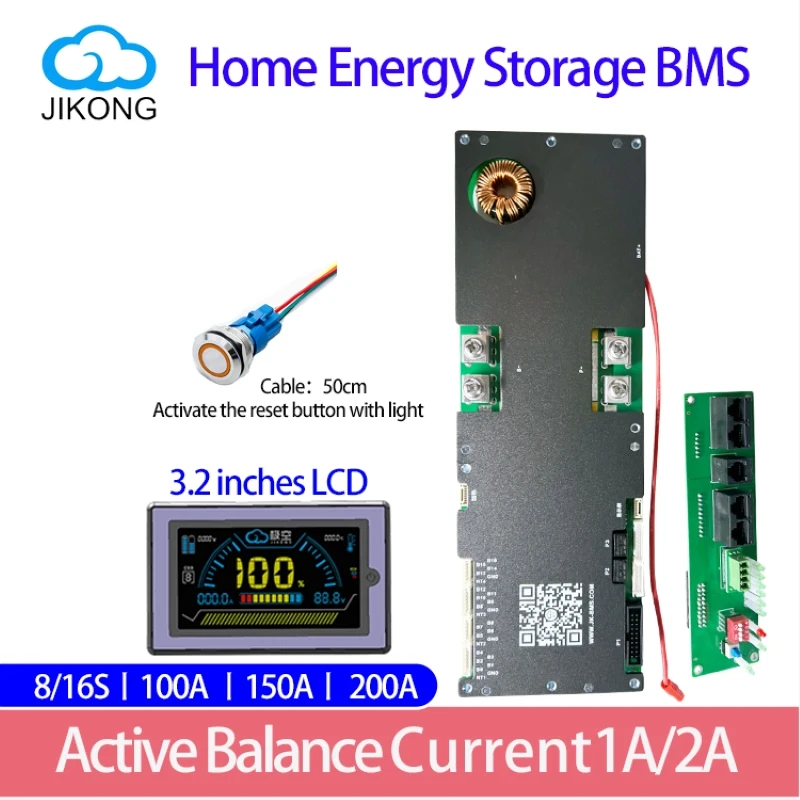 JIKONG JKBMS inverter bms 8S 16S 24V 48V 100A 150A 200A lifepo4 baterry Home Energy Storage bms Smart Active Balance 1A/2A