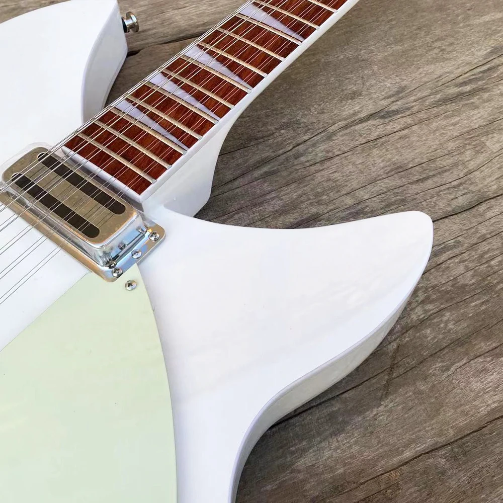 12 String Semi Hollow Body Electric Guitar, Mint Green Pickguard, White Color 360 Guitarra, Double Output Jacks, Free Shipping