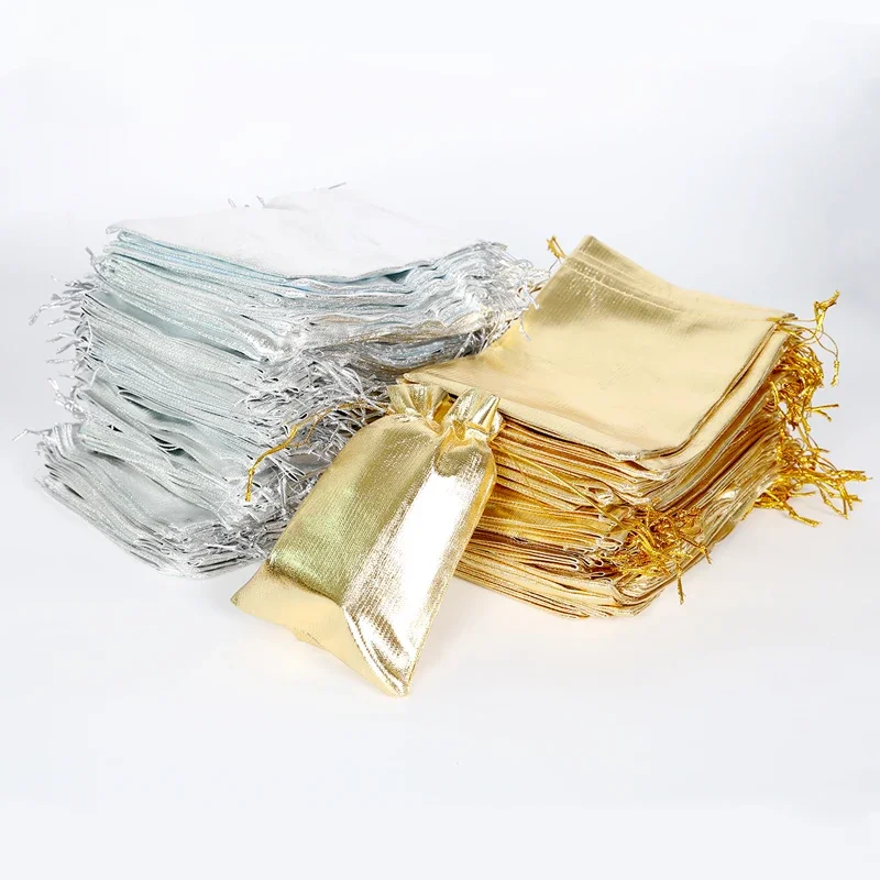10 sztuk srebrny złoty kolor folia metaliczna woreczki z organzy świąteczne wesele Party Favor prezenty torby na cukierki 7x9/9x12/10x15/13x18cm — zdjęcie 2
