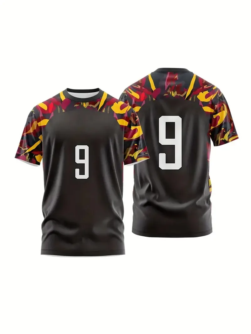 

Camouflage Colorblock Soccer Jersey Short Sleeve Sports T-shirt Quick Dry Comfortable Crew Neck Tops Training Fitness Clothing
