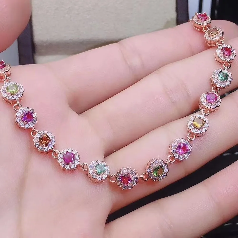 

KJJEAXCMY Fine Jewelry Natural Tourmaline 925 Sterling Silver New Women Hand Bracelet Girlfriend Party Birthday Christmas Gift
