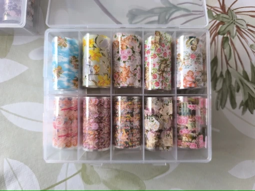 10Rolls Halloween Flower Plaid Angel Marble Bow Nail Foils Transfer Paper Nail Art Stickers Decal Nails Decoration photo review