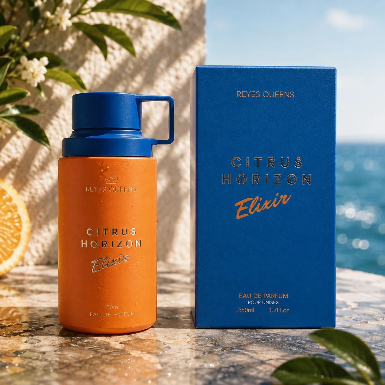 Citrus Horizon Elixir 50ml - Reyes Queens. Süßes Zitrus-Blumen-Eau de Parfum mit Noten von Mandarinschale, Lavendel und Kardamom, Karamell-Herznote, Tonkabohne und Weihrauch sowie einer warmen