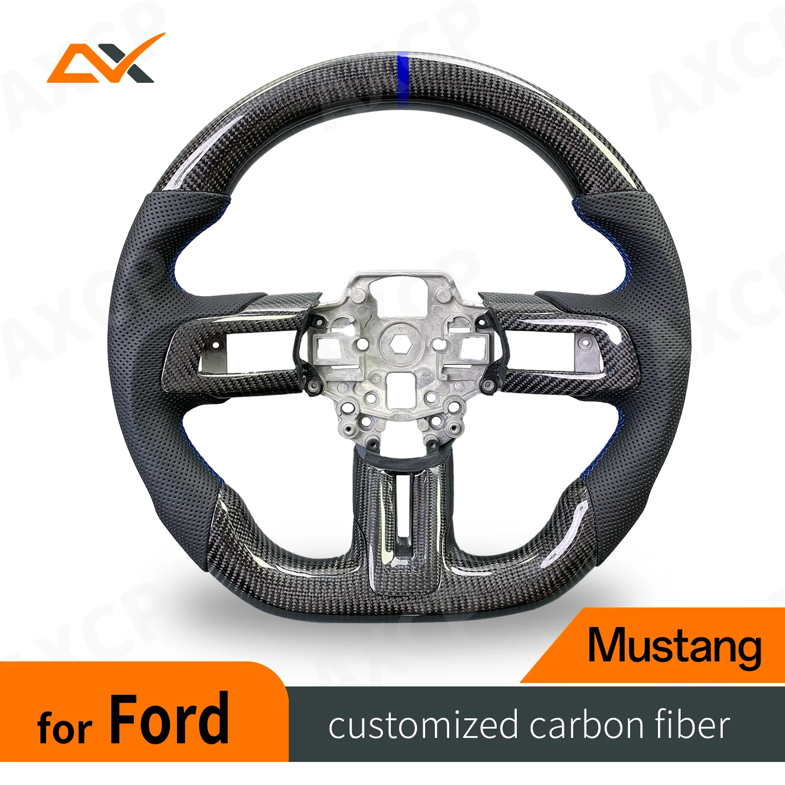 For Ford Mustang 2015-2022 steering wheel customized carbon fiber perforated leather