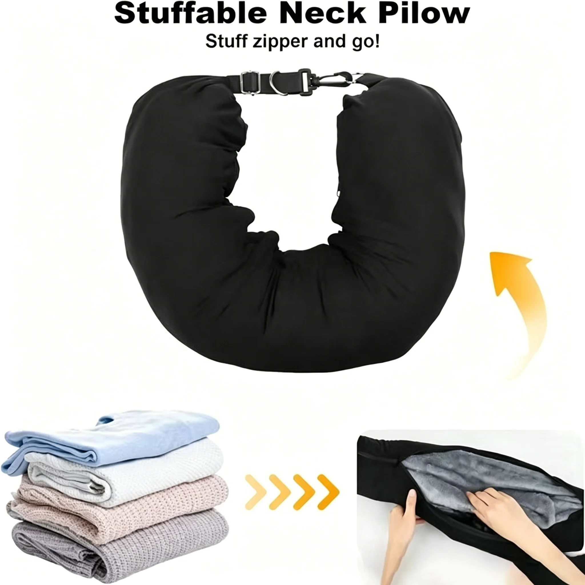 Travel Neck Pillow Soft Plush, Stuffable with Clothing/Luggage Multifunctional U-Shaped Portable Outdoor Headrest For Airplane