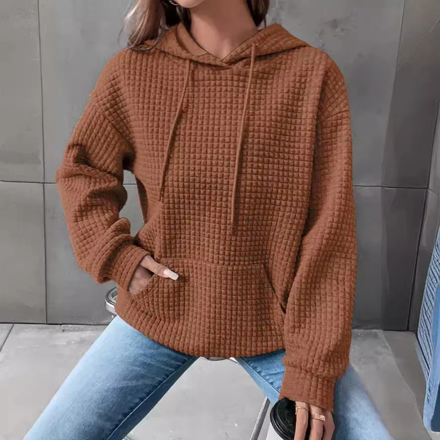 Long Sleeve Pullover Top Regular Length Commuter Chic with Hooded Winter Casual 3D Textured Hoodie Women Hoodies and Sweatshirts